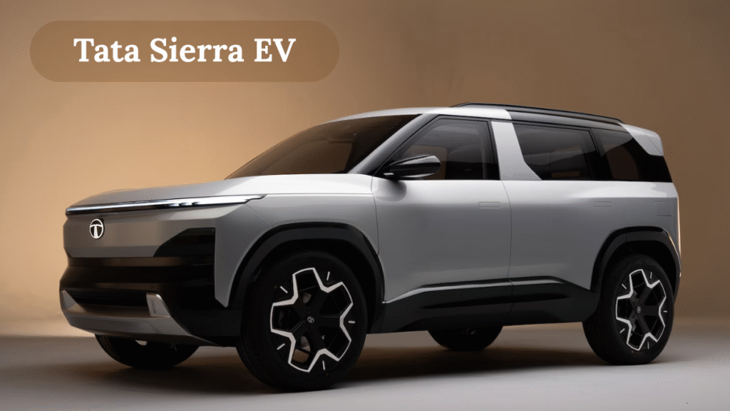 Side view of the Tata Sierra EV showcasing its bold SUV design and futuristic styling