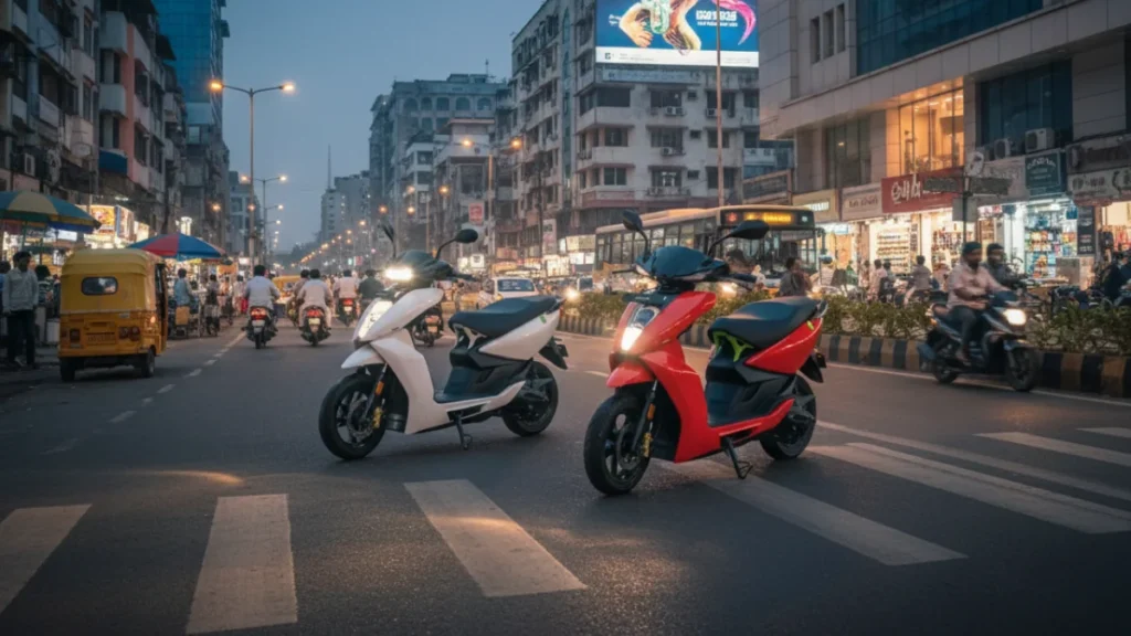 Ather 450 and Ather 450X electric scooters riding on Indian roads