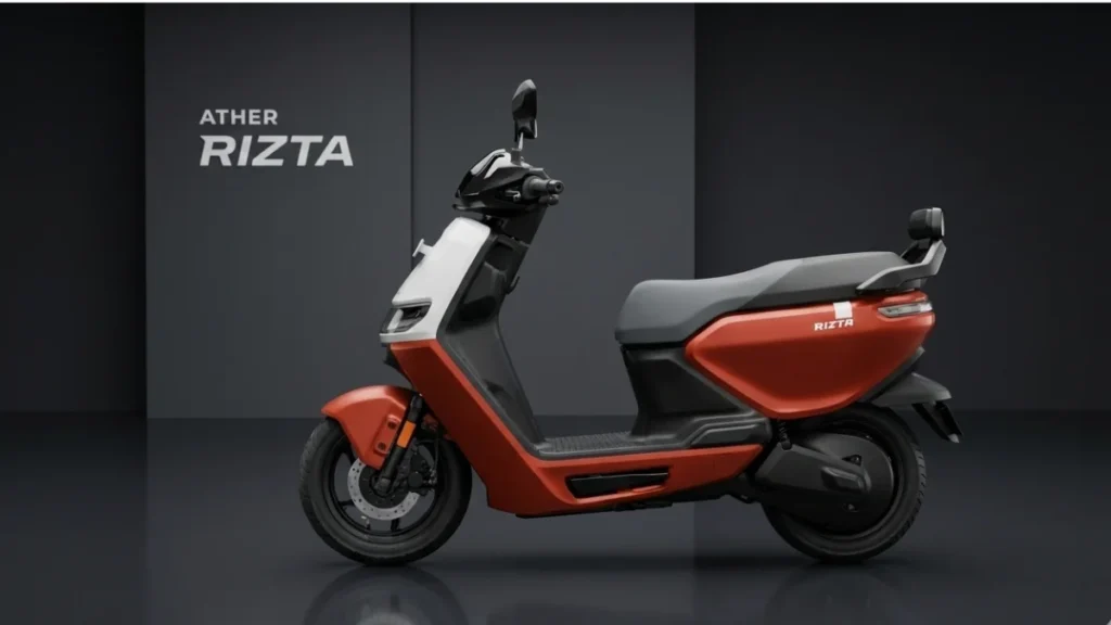 Ather Rizta electric scooter showing practical family-friendly design and modern styling