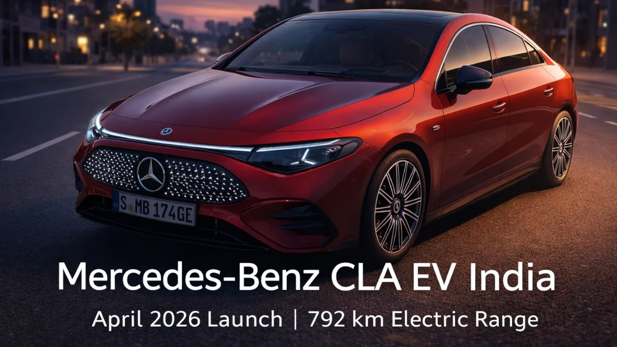 Mercedes-Benz CLA EV India electric sedan showcasing front design and LED lighting