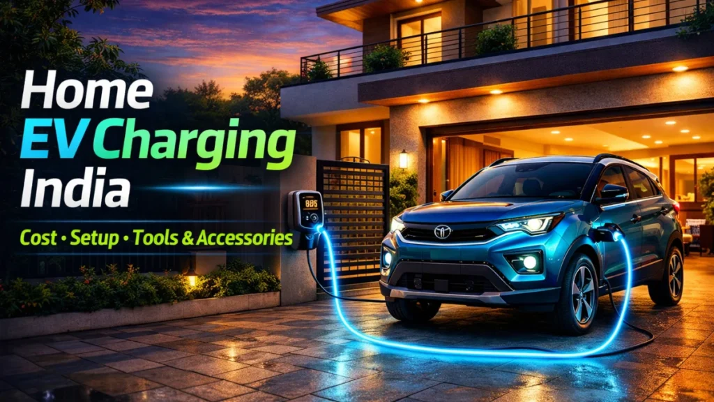 Home EV charging India setup showing electric car charging at modern house with smart EV charger