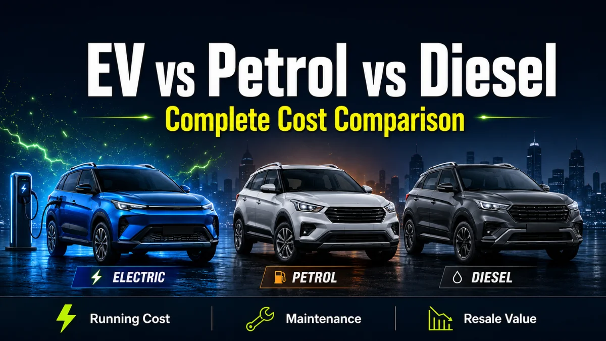 EV vs Petrol vs Diesel Cars Cost Comparison India 2026 - Running Cost, Maintenance and Resale Value