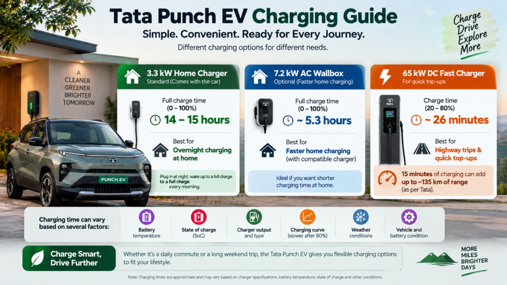 Tata Punch EV Review showing home AC and DC fast charging times