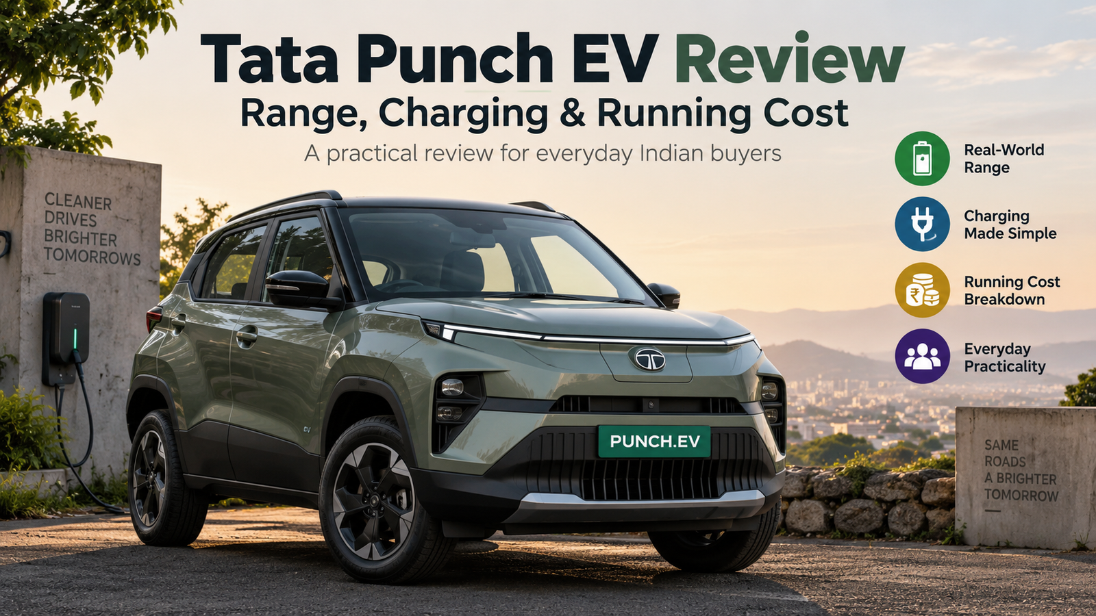 Tata Punch EV Review showing the electric SUV with charging and running cost highlights
